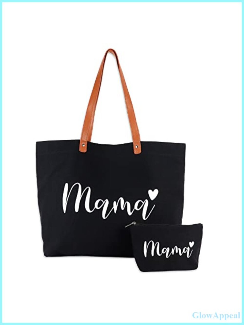 Canvas Tote Bag with Makeup Pouch Faux Leather Handles Large Shoulder Bag